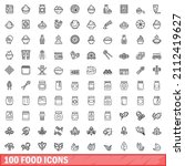 100 food icons set. outline... | Shutterstock .eps vector #2112419627