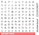 100 Baby Icons Set. Outline...