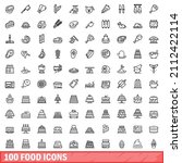 100 food icons set. outline... | Shutterstock .eps vector #2112422114