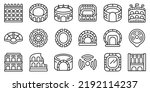Amphitheater icons set outline vector. Arena italy. Architecture building