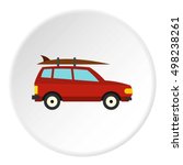 Surfboard Car Icon. Flat...