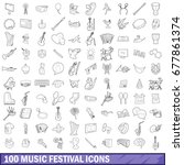 100 music festival icons set in ... | Shutterstock . vector #677861374