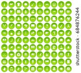 100 landmarks icons set green | Shutterstock .eps vector #684876244