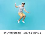 young asian tourist man jumping ... | Shutterstock . vector #2076140431