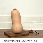 Small photo of Butternut quash on a wooden board with copy space
