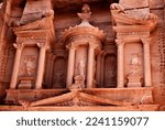 Small photo of detail of facade of the Treasury in city of Petra,Jordan