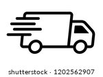 Fast moving shipping delivery truck line art vector icon for transportation apps and websites
