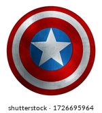 America Patriotic Metal Round Shield with Star and Blue, Red and white Circles. 3D Illustration with Clipping Path.  