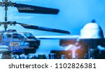 Small photo of Government Military Technology Blurry Abstract Background, Helicopter And Drone With Computer Programming Code, Concepts Of Modern Military Operation.