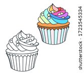 Rainbow Cream Cupcake. Doodle...