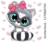 cute cartoon raccoon girl on a... | Shutterstock .eps vector #1170860764