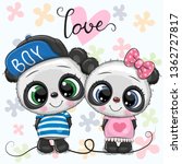 two cute cartoon pandas on a... | Shutterstock .eps vector #1362727817
