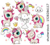 set of cute cartoon unicorns... | Shutterstock .eps vector #1528286117