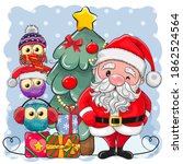 Cute Cartoon Santa Claus And...