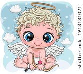 cute cartoon cupid with bow and ... | Shutterstock .eps vector #1913131021