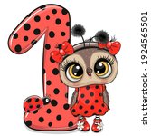 Cute Cartoon Owl And Ladybug...