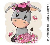 cute cartoon donkey with... | Shutterstock .eps vector #2059688954