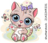Cute Cartoon Kitten With...