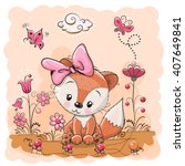 Cute Cartoon Fox On A Meadow...