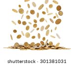falling gold coins isolated on white background