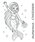 mermaid with fish coloring page | Shutterstock .eps vector #1764324644