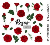 set collection red roses and... | Shutterstock .eps vector #1762088204