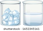 Two glass beakers filled with ice and water illustration