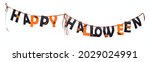 Small photo of happy halloween decoration on white background. Holiday, spook concept
