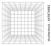 wireframe mesh cube room.... | Shutterstock .eps vector #665876881
