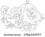 cheerful little boys tourists... | Shutterstock .eps vector #1986340997