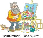 bearded elderly artist painting ... | Shutterstock .eps vector #2065730894