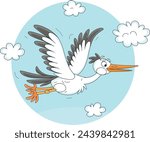 funny cartoony stork flying...