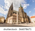 St. Vitus Cathedral at Prague Castle in Prague under Clear Blue Sky Sunny Summer. Full of Tourist people