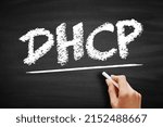Small photo of DHCP - Dynamic Host Configuration Protocol is a network management protocol used on Internet Protocol networks for automatically assigning IP addresses, acronym text on blackboard