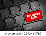 Small photo of Political Risk - possibility that your business could suffer because of instability or political changes in a country, text concept button on keyboard