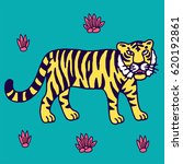 cute tiger cartoon roaring | Shutterstock .eps vector #620192861