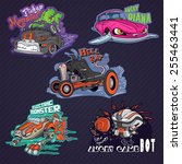 collection of funny vehicle... | Shutterstock .eps vector #255463441