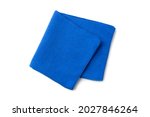 flat lay top view of blue  towel isolated on white background