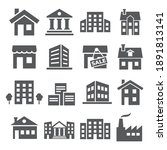 buildings and houses icons on... | Shutterstock .eps vector #1891813141