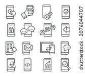 mobile apps line icons set on... | Shutterstock . vector #2076044707