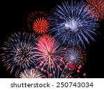 Colourful blue, red and pink fireworks display for celebrations