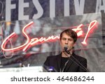 Small photo of Dusseldorf, Germany - July 9, 2016: Lucas Croon of Dusseldorf based band STABIL ELITE presenting their album Spumante at Open Source Festival on July 9, 2016 in Dusseldorf.