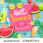 hello summer 2019 pink card or... | Shutterstock .eps vector #1296857911