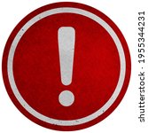 Small photo of Hazard warning symbol rustic texture with exclamation mark on white background. Hazard warning attention sign with exclamation mark symbol.