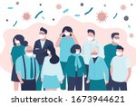 crowd masked people. human... | Shutterstock .eps vector #1673944621