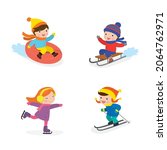 set of children doing winter... | Shutterstock .eps vector #2064762971