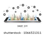 smart city on a digital tablet... | Shutterstock .eps vector #1066521311