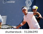 Small photo of SANTIAGO, CHILE - FEBRUARY 1: Potito Starace uses his forehand during a match valid for the first round of the ATP of Santiago, February 1, 2010 in Santiago, Chile