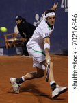 Small photo of Santiago - JANUARY 31: Potito Starace using his backhand during the match against Paul Capdeville, during the first round of the ATP tournament of Santiago, January 31 2011 in Santiago, Chile.