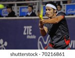 Small photo of Santiago - JANUARY 31: Paul Capdeville using his backhand during the match against Potito Starace, during the first round of the ATP tournament of Santiago, January 31 2011 in Santiago, Chile.